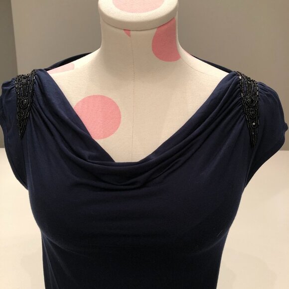 Design History Cowl Neck Cap Sleeve Beaded Sequin Detail Top Navy + Black Size S - Picture 4 of 11